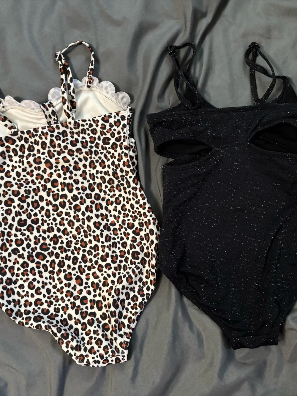 Bundle of 2 One-Piece Swimsuits - Leopard Print and Black with gold glitter